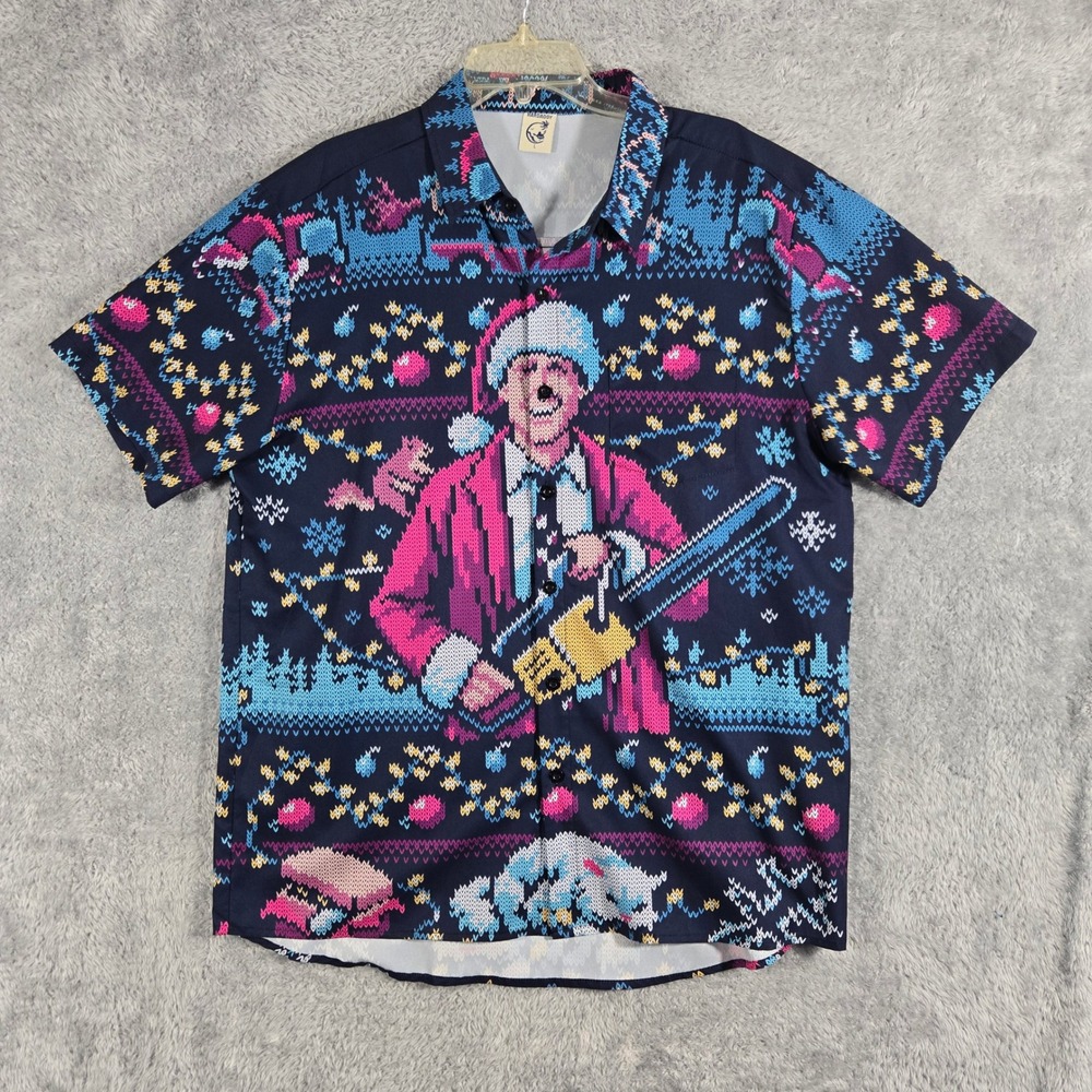 Hardaddy Christmas Vacation Clark Griswold Chainsaw Shirt Mens Large Navy Blue